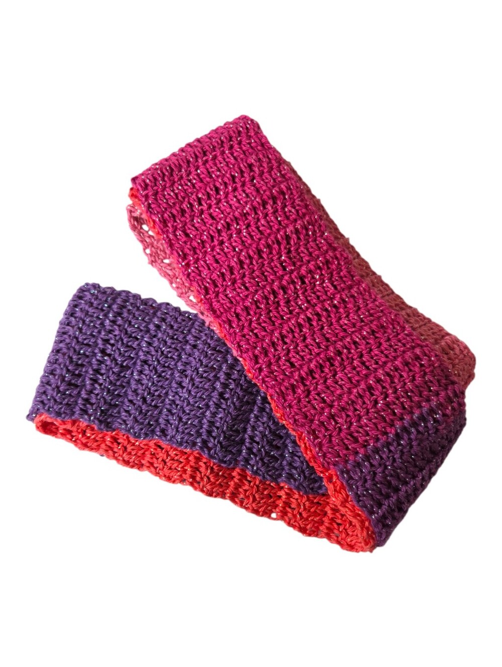 Handmade Double Crochet Colorful Infinity Scarf Pink Purple Ombre Sparkle Cotton - Picture 8 of 12